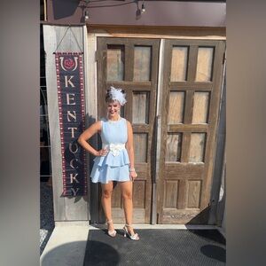 SHEIN Light Blue Tweed Tiered Party Dress